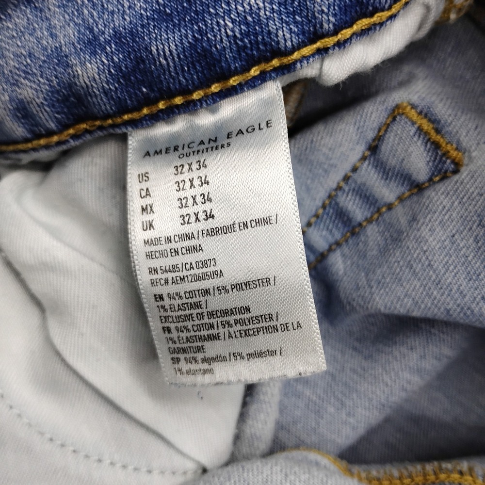 American Eagle Slim Straight Jeans Mens 32x34 Light Wash Blue Denim Stretch - Picture 7 of 7